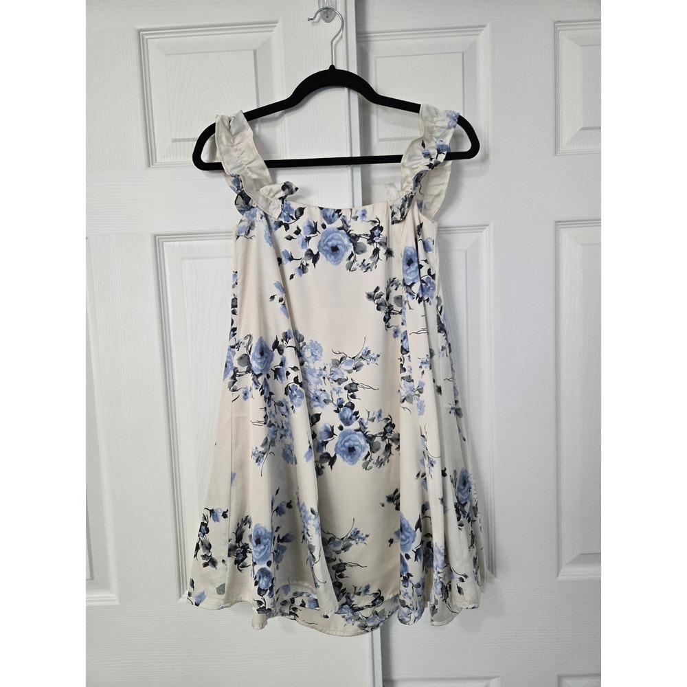 If By Sea Los Angeles Floral Mini Dress Cream Blue Ruffle Strap Small NWT